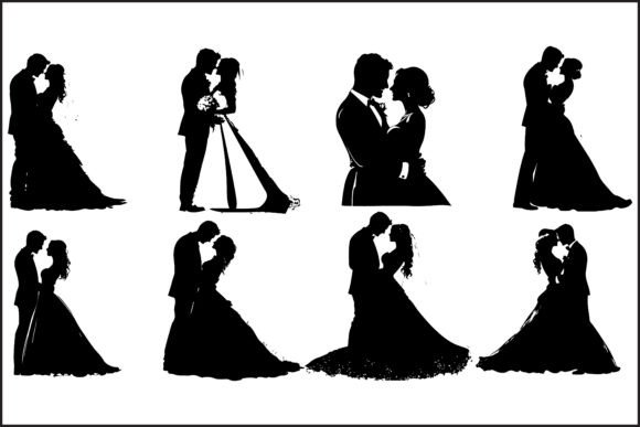 Download Wedding Couple Silhouette Black Vector. - Premium Resources