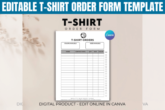Download Editable T-shirt Order Form Template - Order form Collection