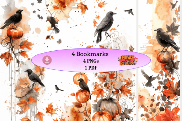 Download Autumn Crow &amp; Pumpkin Bookmarks - Autumn Collection