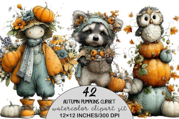 Download Watercolor Autumn Pumpkins Clipart - Autumn Collection