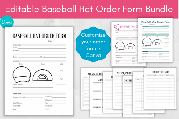 Download Editable Baseball Hat Order Form Bundle - Order form Collection
